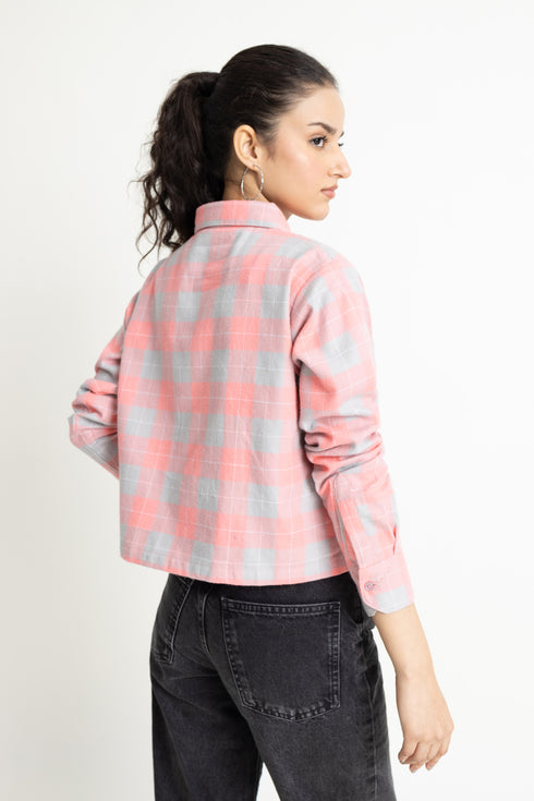 The Pink Boxy Crop Check Shirt